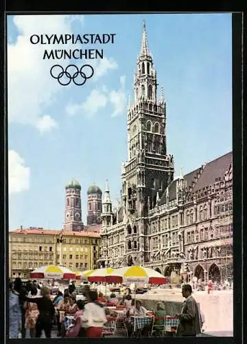 AK München, Olympia 1972, Strassencafe auf dem Marienplatz
