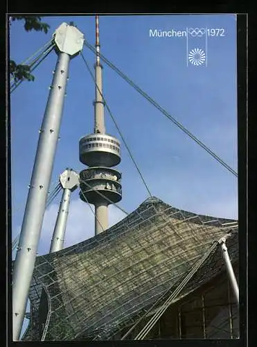AK München, Olympia 1972, Olympiadach der Sporthalle mit Olympiaturm