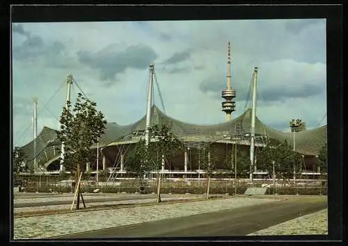 AK München, Blick auf das Olympiastadion mit Olympia-Turm der Olympiastadt