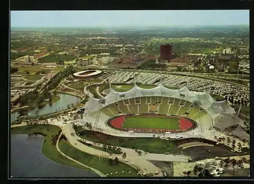 AK München, Olympiapark mit Olympiastadion, Fliegeraufnahme