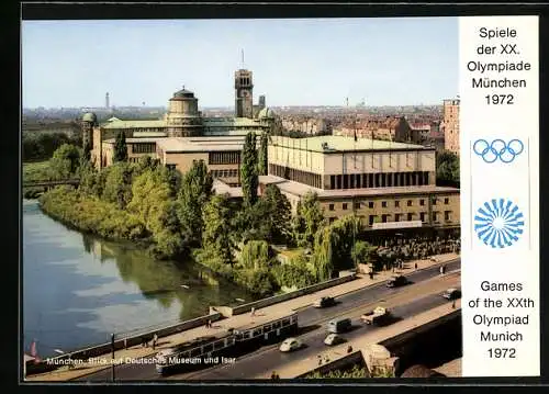 AK München, Olympia 1972, Blick auf Deutsches Museum und Isar