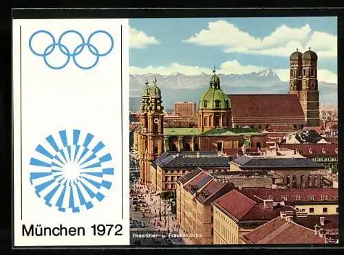 AK München, Olympia 1972, Ortspartie mit Theatiner- u. Frauenkirche