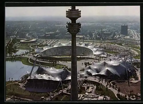 AK München, Blick auf Olympiapark vom Flugzeug aus