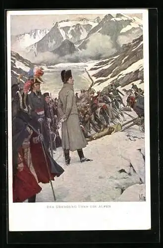 Künstler-AK M. Munk Nr. 798: Napoleon beim Übergang über die Alpen