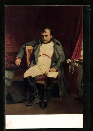 AK Porträt von Napoleon, erschöpft auf einem Stuhl sitzend