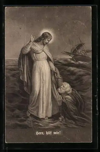 AK Seefahrer sieht vor dem Ertrinken Jesus vor sich erscheinen