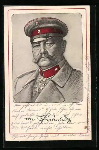 AK Paul von Hindenburg mit Schirmkappe