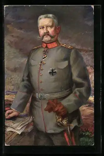 AK Generalfeldmarschall Paul von Hindenburg am Kartentisch