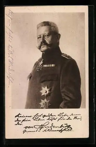 AK Paul von Hindenburg, Portrait mit Orden