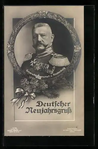 AK Portrait Generalfeldmarschall Paul von Hindenburg, Deutscher Neujahrsgruss