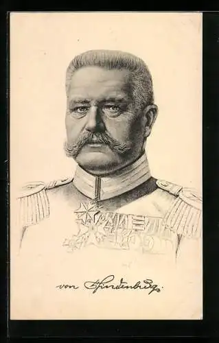 AK Portrait Generalfeldmarschall Paul von Hindenburg mit Ordenspange