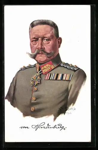 Künstler-AK Paul von Hindenburg uniformiert im Portrait