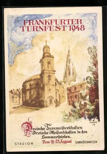 Künstler-AK Frankfurt, Turnfest 1948, Kirche