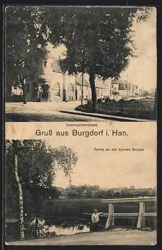 AK Burgdorf / Hannover, Gasthaus in der Dammgartenstrasse, Partie an der kleinen Brücke