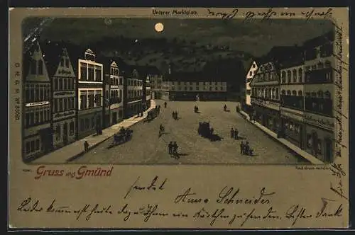 Mondschein-Lithographie Gmünd, Gasthaus z. Bären am Unteren Marktplatz