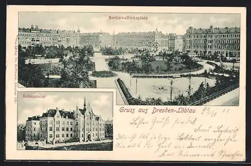 AK Dresden-Löbtau, Luisenheim und Nostizwallplatz