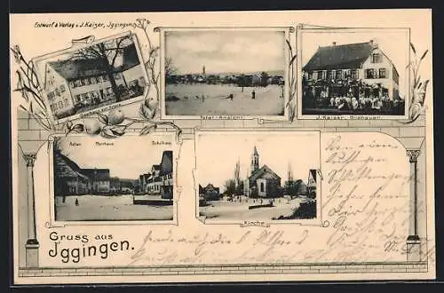 AK Iggingen, Gasthaus zur Krone, Haus des Bildhauers J. Kaiser, Ortspartie mit Gasthaus Adler, Totalansicht