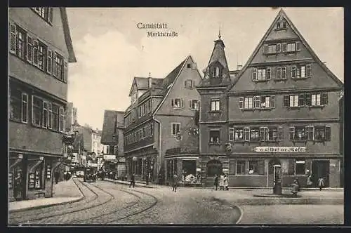 AK Cannstatt, Marktstrasse mit Gasthof zur Rose, Säule