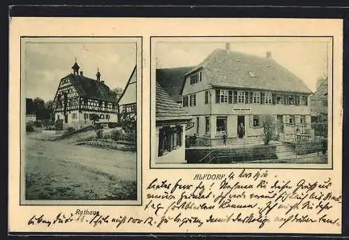 AK Alfdorf, Geschäft von Wilhelm Weismann, Rathaus