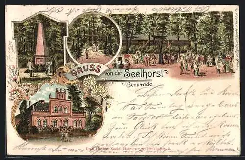 Lithographie Hannover-Bemerode, Gasthaus zur Seelhorst mit Garten