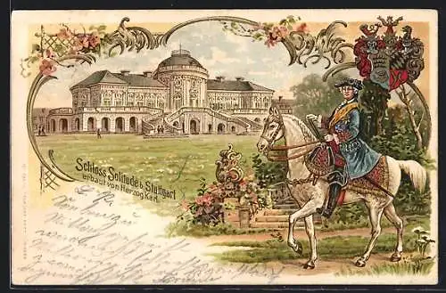 Lithographie Stuttgart, Schloss Solitude erbaut von Herzog Karl