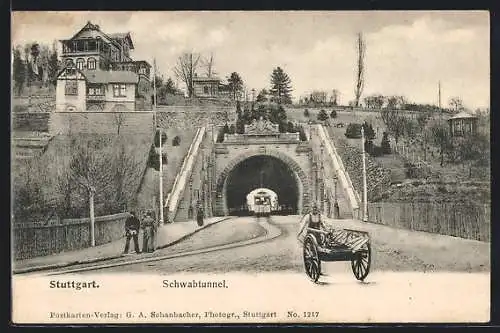 AK Stuttgart, Strassenbahn im Schwabtunnel