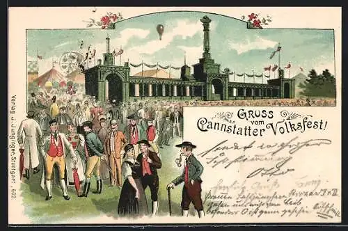 Lithographie Cannstatt, Gäste auf dem Volksfest