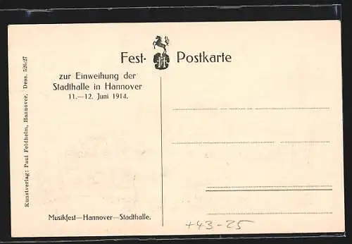 AK Hannover, Musikfest, Einweihung der Stadthalle 1914