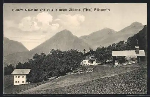 AK Bruck im Zillertal, Huber`s Gasthaus und Villa, Pöltenwirt
