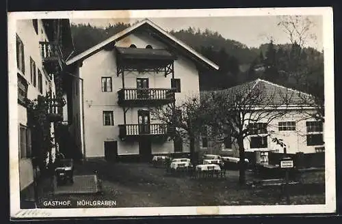 AK Erl in Tirol, Der Gasthof Mühlgraben, mit Speisesaal und Terrasse