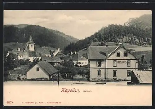 AK Kapellen, Teilansicht mit Restauration und Kirche