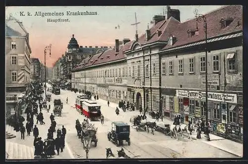 AK Wien, Das K. k. Allgemeine Krankenhaus, Strassenbahn vor der Hauptfront