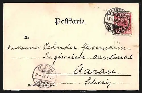 Lithographie Alt-Frankfurt, Eiserner Steg und Dom, Dampfer, Wappen