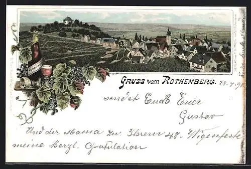 Lithographie Rothenberg / Stuttgart, Gesamtansicht aus der Vogelschau