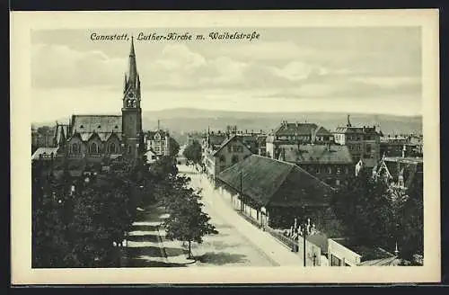 AK Cannstatt, Luther-Kirche mit Waibelstrasse