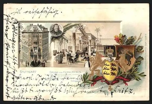 Passepartout-Lithographie Stuttgart, Cafe-Restaurant Kernerhaus, Wappen