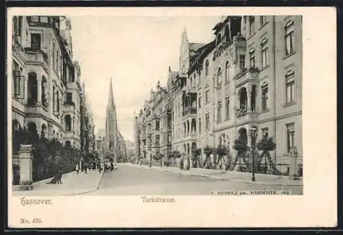 AK Hannover, Die Yorkstrasse mit Blick zur Kirche