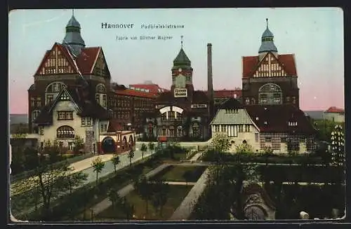 Goldfenster-AK Hannover, Fabrik von Günther Wagner an der Podbielskistrasse