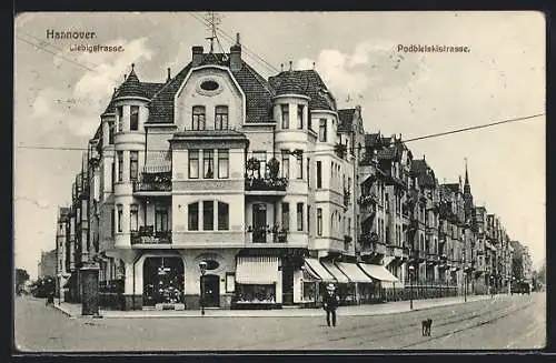 AK Hannover, Geschäft von Fritz Lambrecht an der Ecke Liebigstrasse und Podbielskistrasse