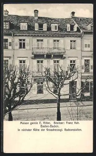 AK Baden-Baden, Hotel Maison garnie E. Ritter, Inh. Franz Kah