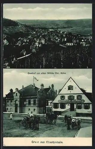 AK Obertürkheim, Gasthof zur alten Mühle v. Chr. Kühn, Ortsansicht aus der Vogelschau