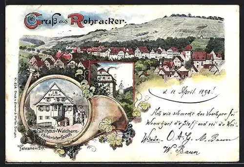 Lithographie Rohracker, Gasthaus zum Waldhorn, Gesamtansicht