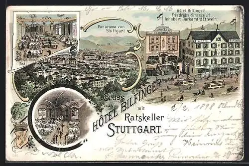 Lithographie Stuttgart, Hotel Bilfinger, Friedrichs-Strasse 21, Billardsaal, Ratskeller