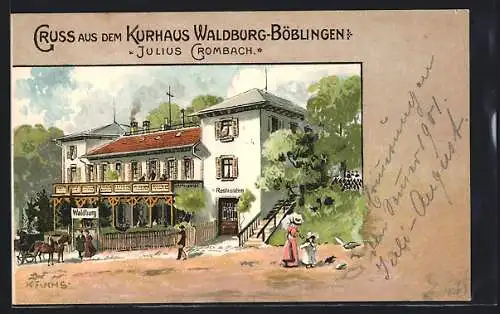 Lithographie Böblingen, Kurhaus v. Julius Crombach