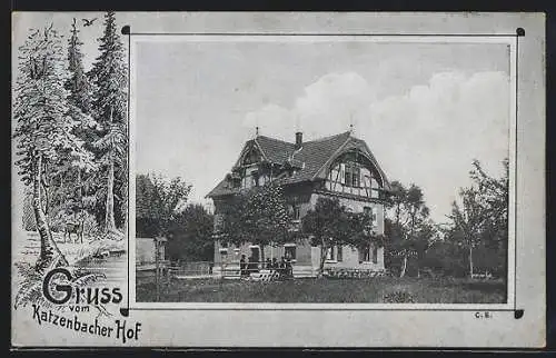 AK Vaihingen /Fildern, Gasthaus Katzenbacher Hof im Wald-Passepartout