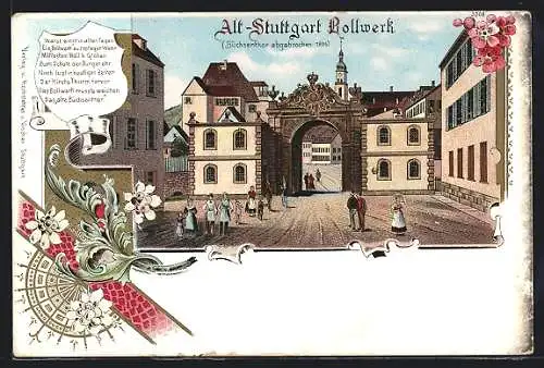 Lithographie Stuttgart, Rollwerk in Alt-Stuttgart, Büchsenthor abgebrochen 1856