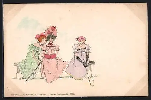 Künstler-AK Theo Stroefer Serie Nr. 5538: Elegante Damen mit Schirmen, Jugendstil