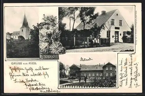 AK Ries, Postamt, Kirche, Strassenpartie