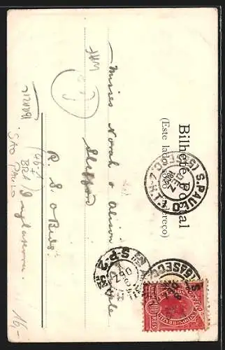 AK Sao Bento, Strassenpartie mit Strassenbahn und Passanten