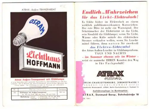 Vertreterkarte Berlin, Lichthaus Hoffmann, Bahnhofstrasse 18, Atrax Hiller KG